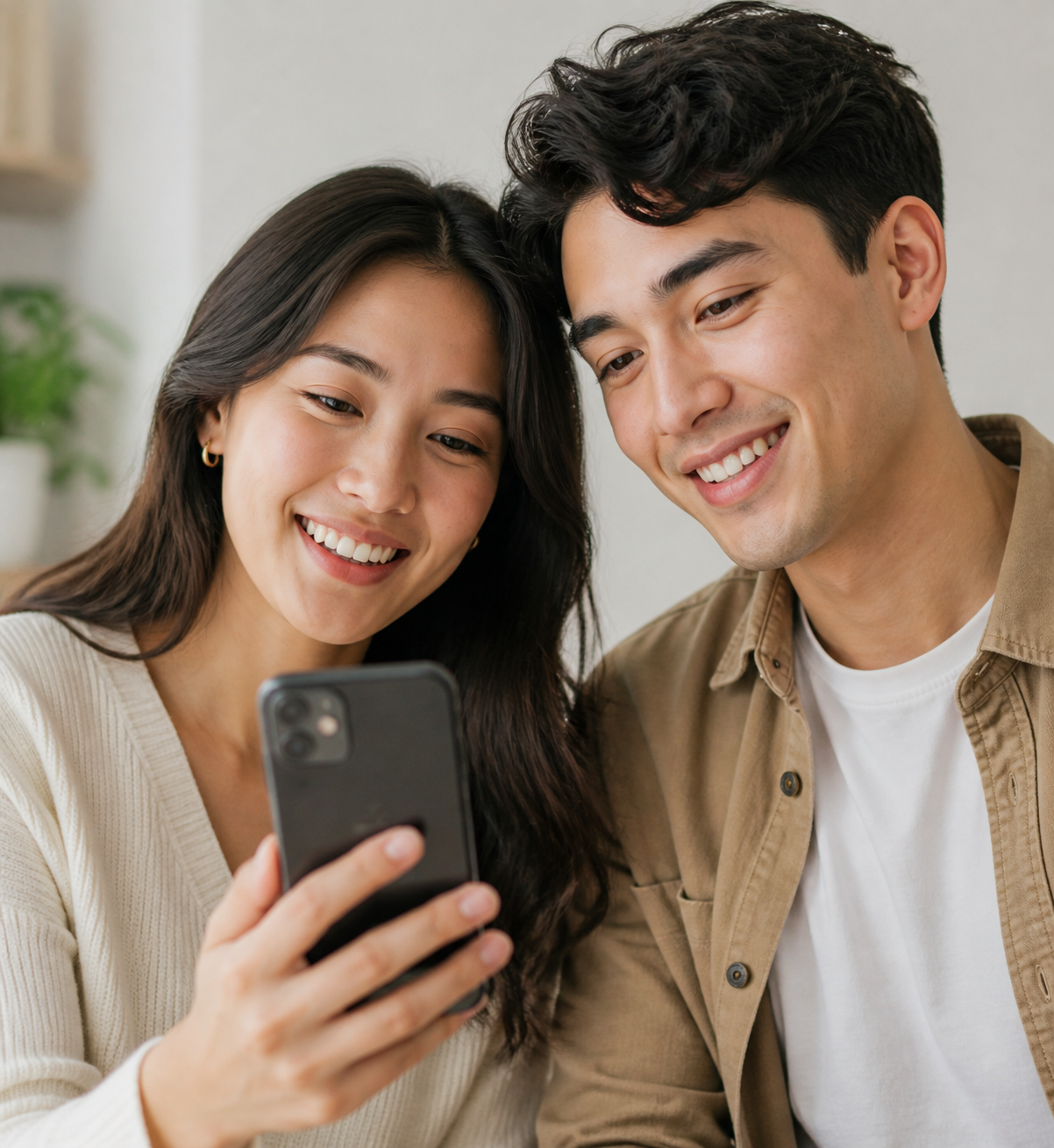 Young couple using a phone to record and preserve stories together